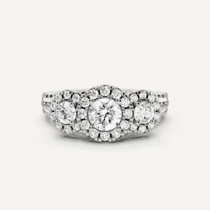 1 1/4 ctw Round Diamond Three Stone Halo Engagement Ring