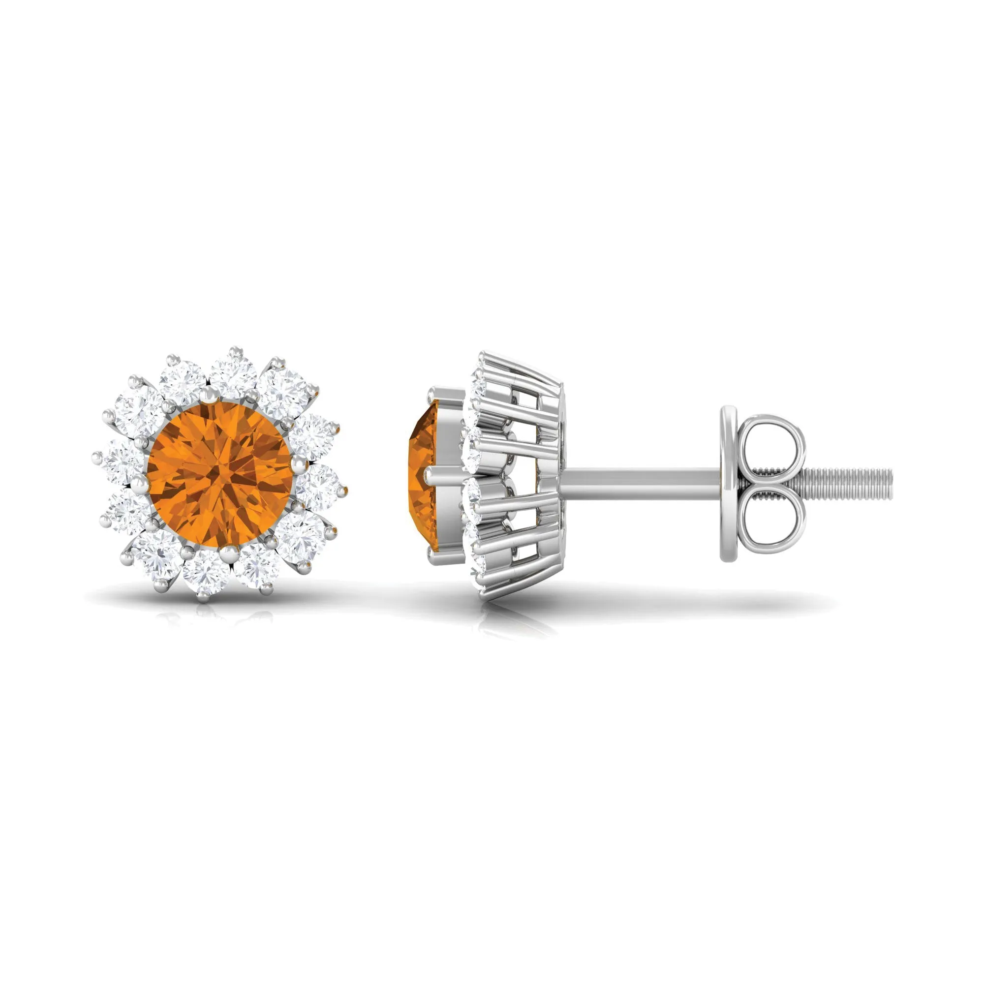 1 CT Classic Yellow Citrine and Diamond Halo Stud Earrings