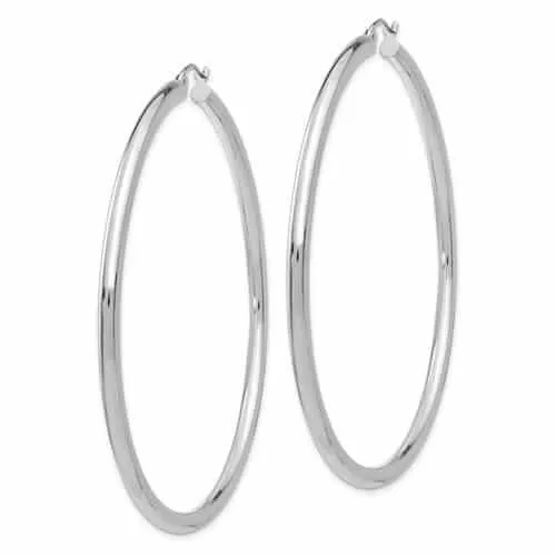 10k White Gold Polish 3MM Wide Round Hoop Earrings