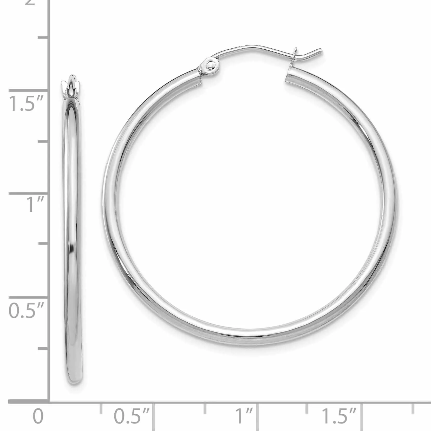 10k White Gold Polished 2MM Classic Hoop Earrings