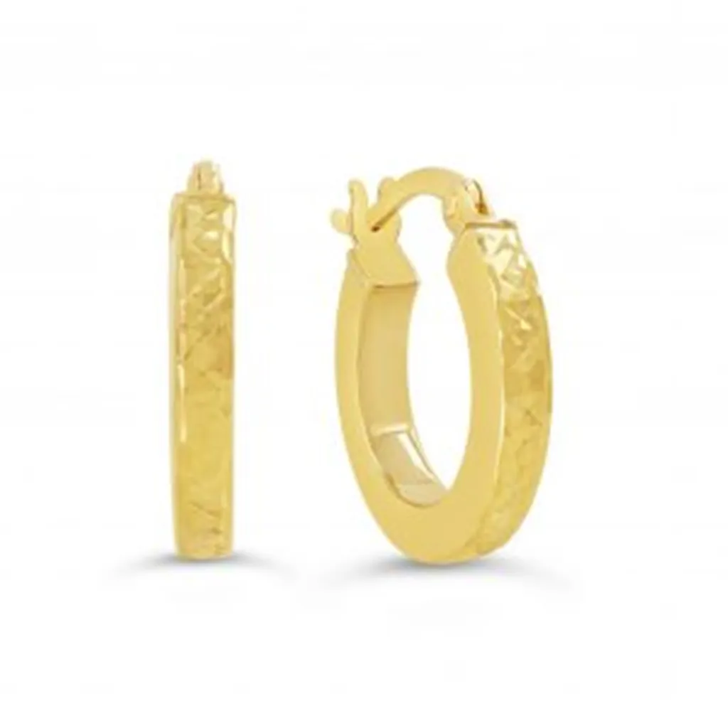 10K Yellow Gold Polished & Diamond Cut Hoop Earrings