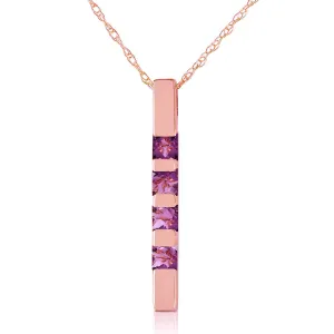 14K Solid Rose Gold Necklace Bar w/ Natural Purple Amethysts