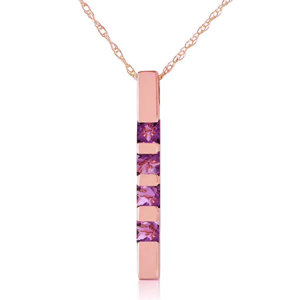 14K Solid Rose Gold Necklace Bar w/ Natural Purple Amethysts