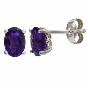 14K White Gold 1.57ctw Oval Amethyst Stud Earrings