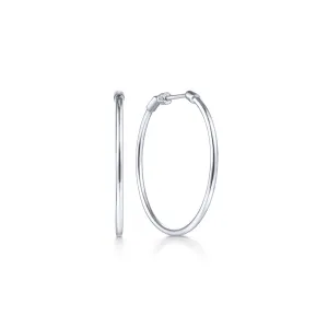 14K White Gold 30mm Plain Round Classic Hoops