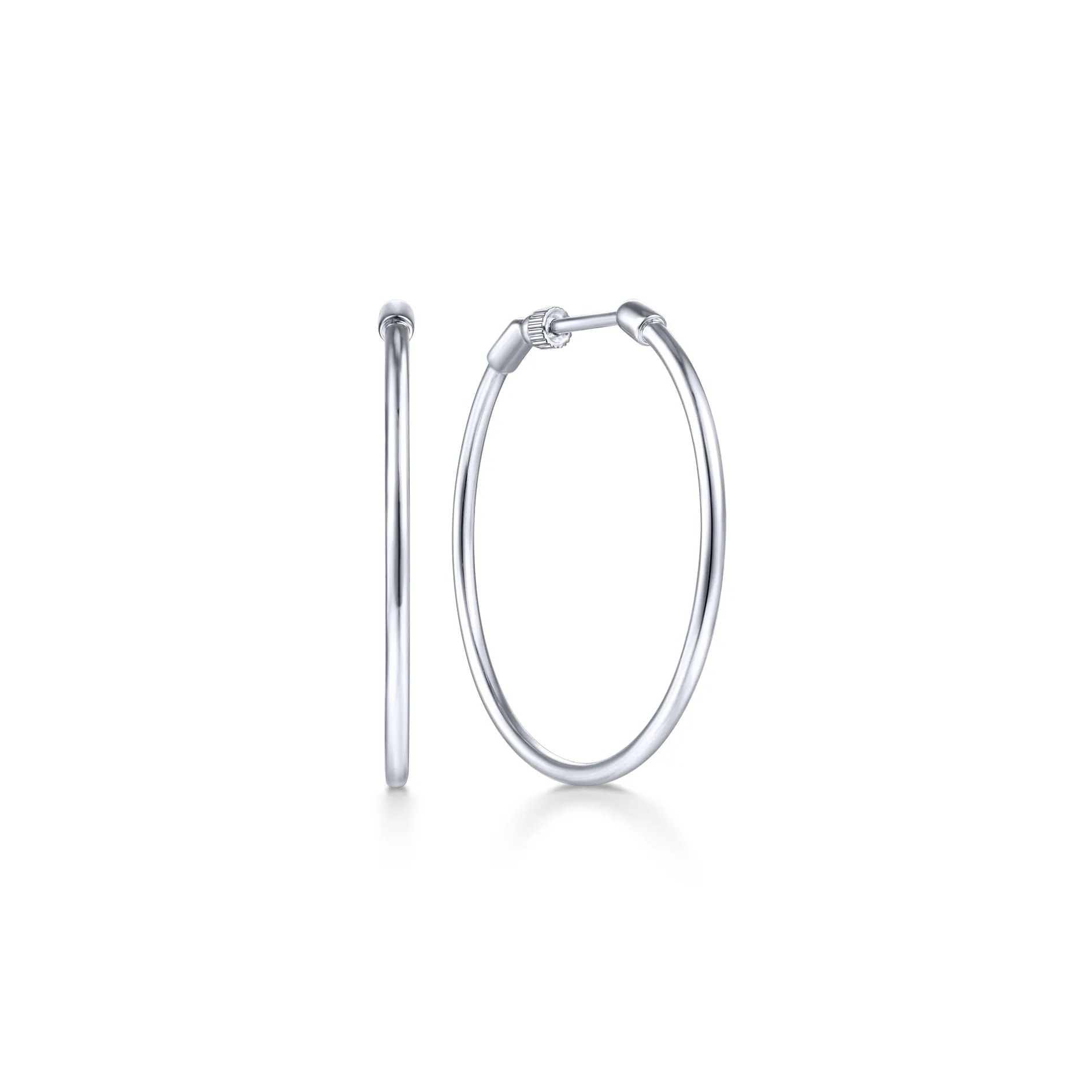 14K White Gold 30mm Plain Round Classic Hoops