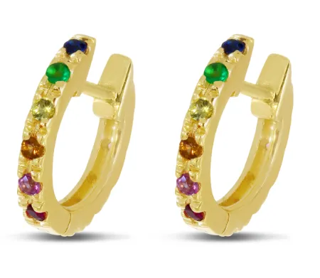 14K Yellow Gold 0.24ctw Rainbow Sapphire & Diamond Reversible Huggie Hoop Earrings