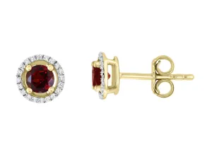 14K Yellow Gold 0.84ctw Garnet & Diamond Halo Stud Earrings