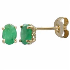 14K Yellow Gold 0.90ctw Oval Emerald Stud Earrings