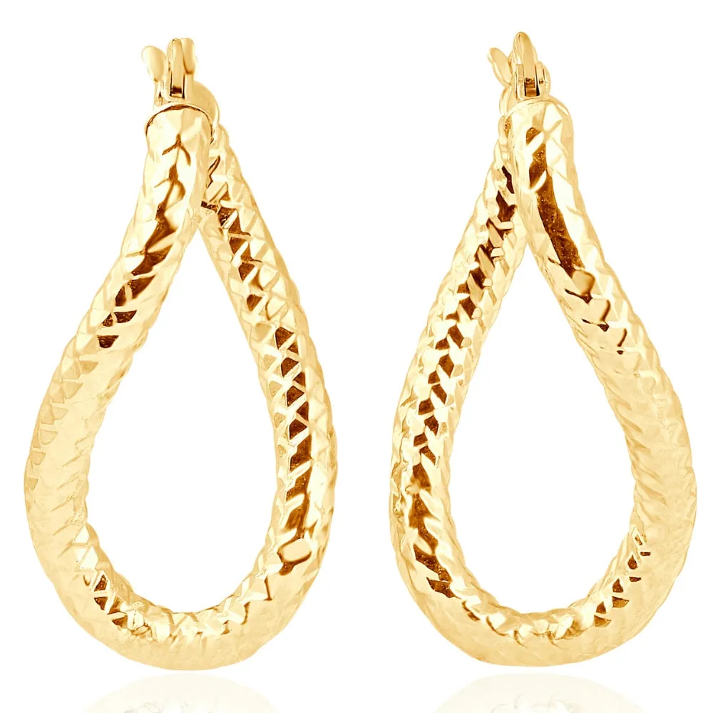 14k Yellow Gold 3mm Twirl Designer Hoops Women's Earrings 1" Tall 1.15grams