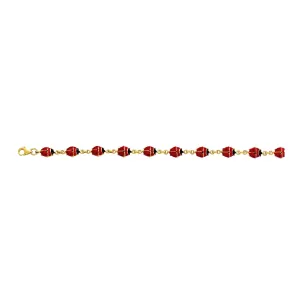 14k Yellow Gold Enamel Ladybug Fancy Bracelet, 7"