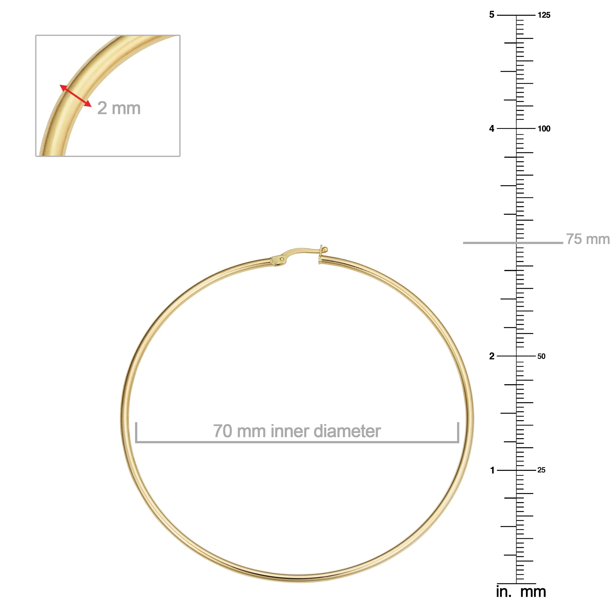 14k Yellow Gold Large Hoop Earrings (2x70mm)