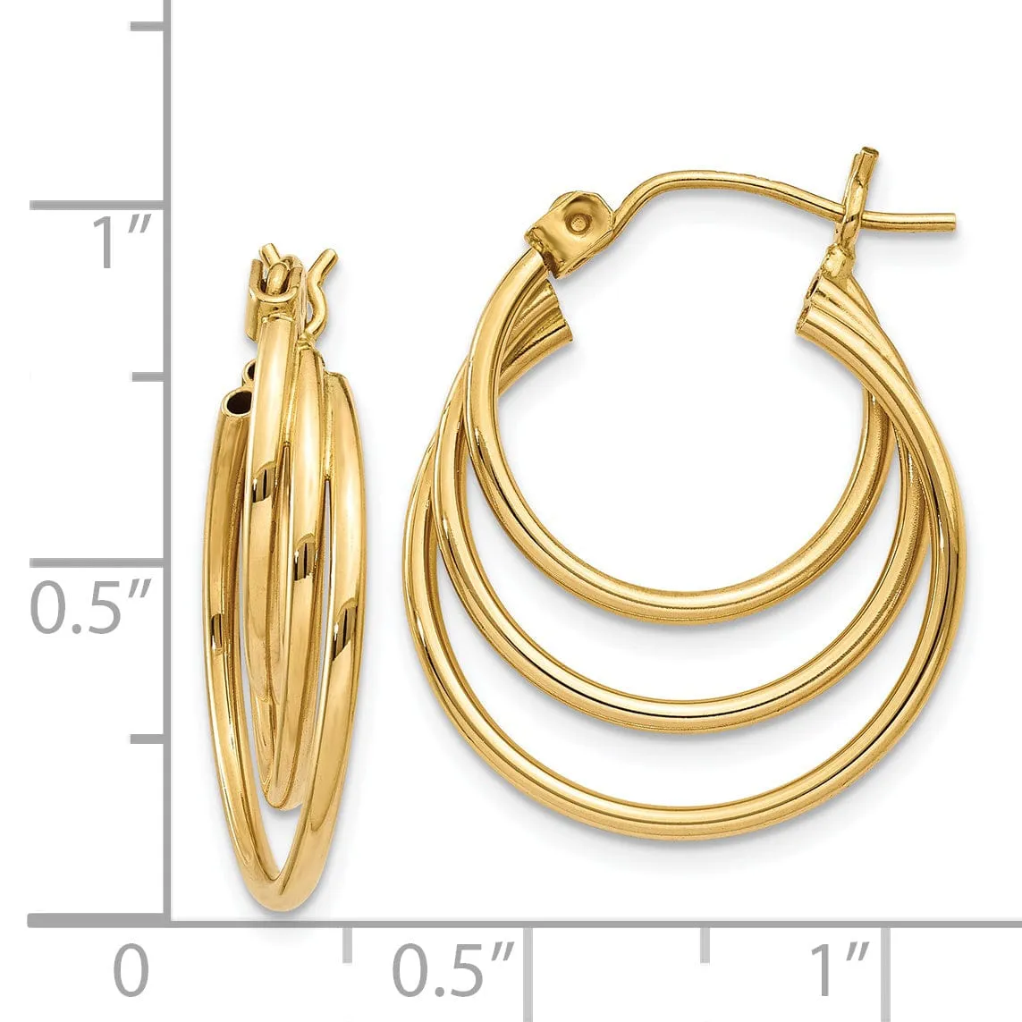 14k Yellow Gold Polished Triple Hoop Earrings