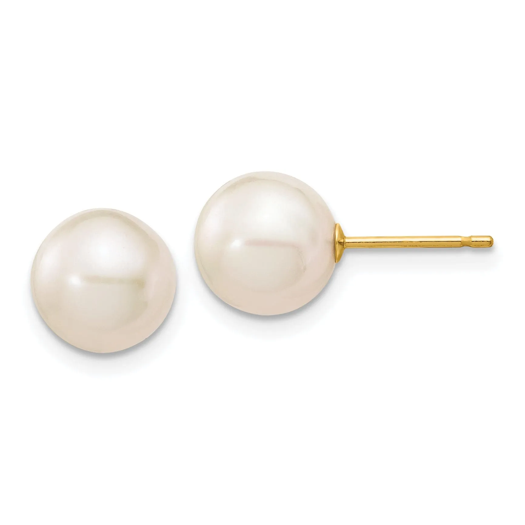 14k Yellow Gold Round Cultured White Pearl Earring