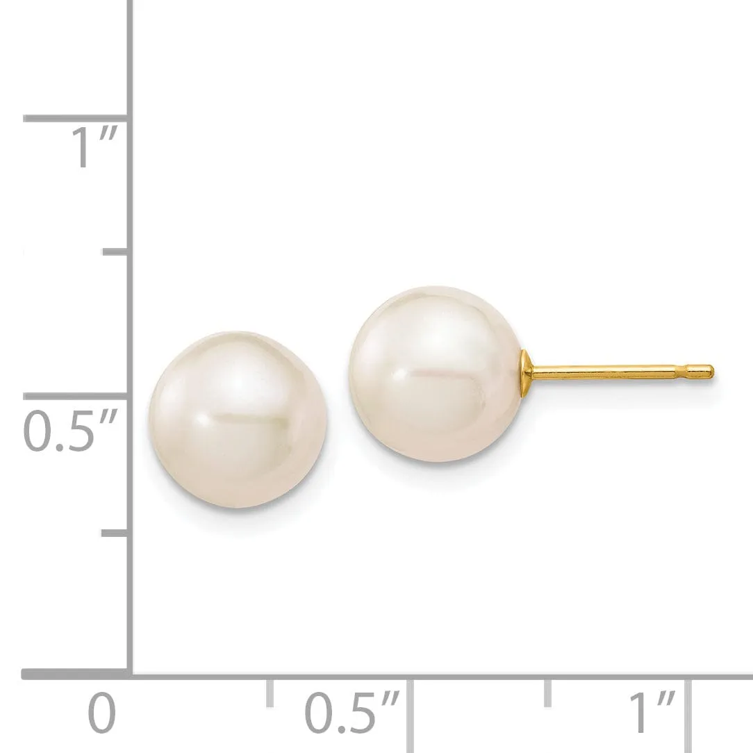 14k Yellow Gold Round Cultured White Pearl Earring