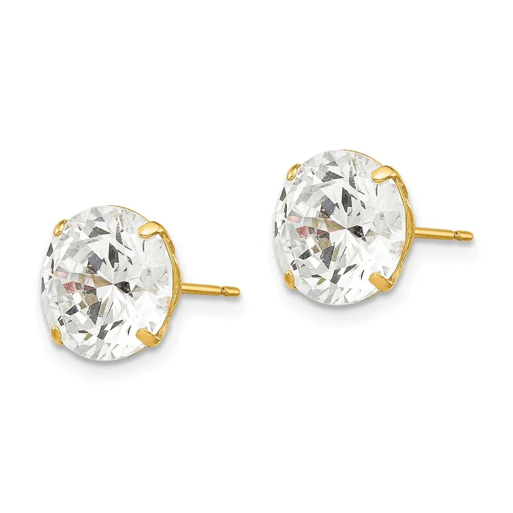 14KT Yellow Gold 9MM Round Cubic Zirconia Stud Earrings