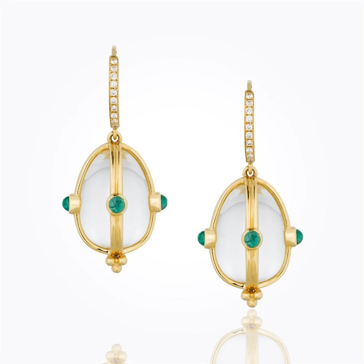 18K Classic Amulet Earring with emerald and diamond pavé