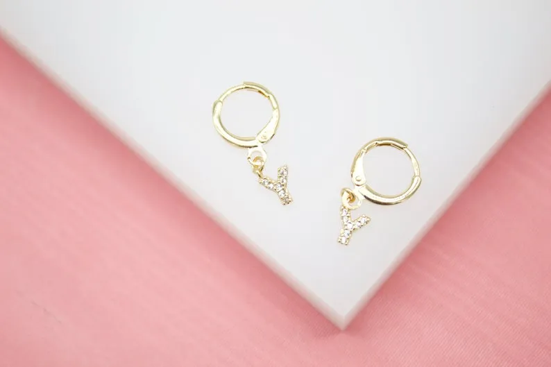 18K Gold Filled Name Initial Huggies Earrings (L263A)