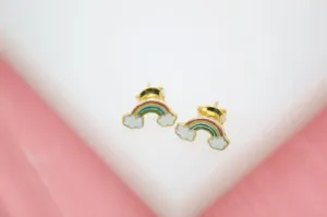 18K Gold Filled Rainbow Stud Earrings (J163)