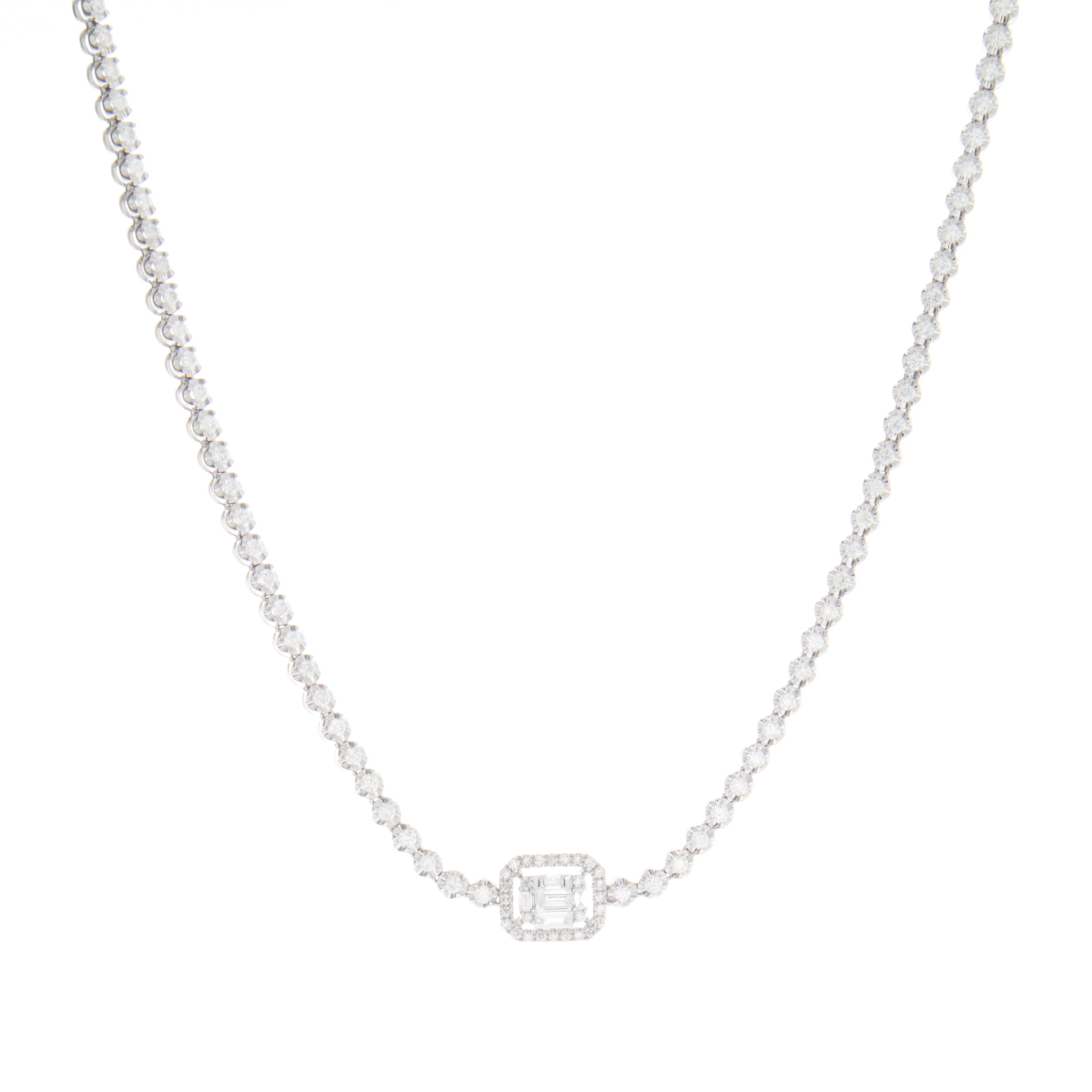 18k White Gold Baguette Diamond Necklace