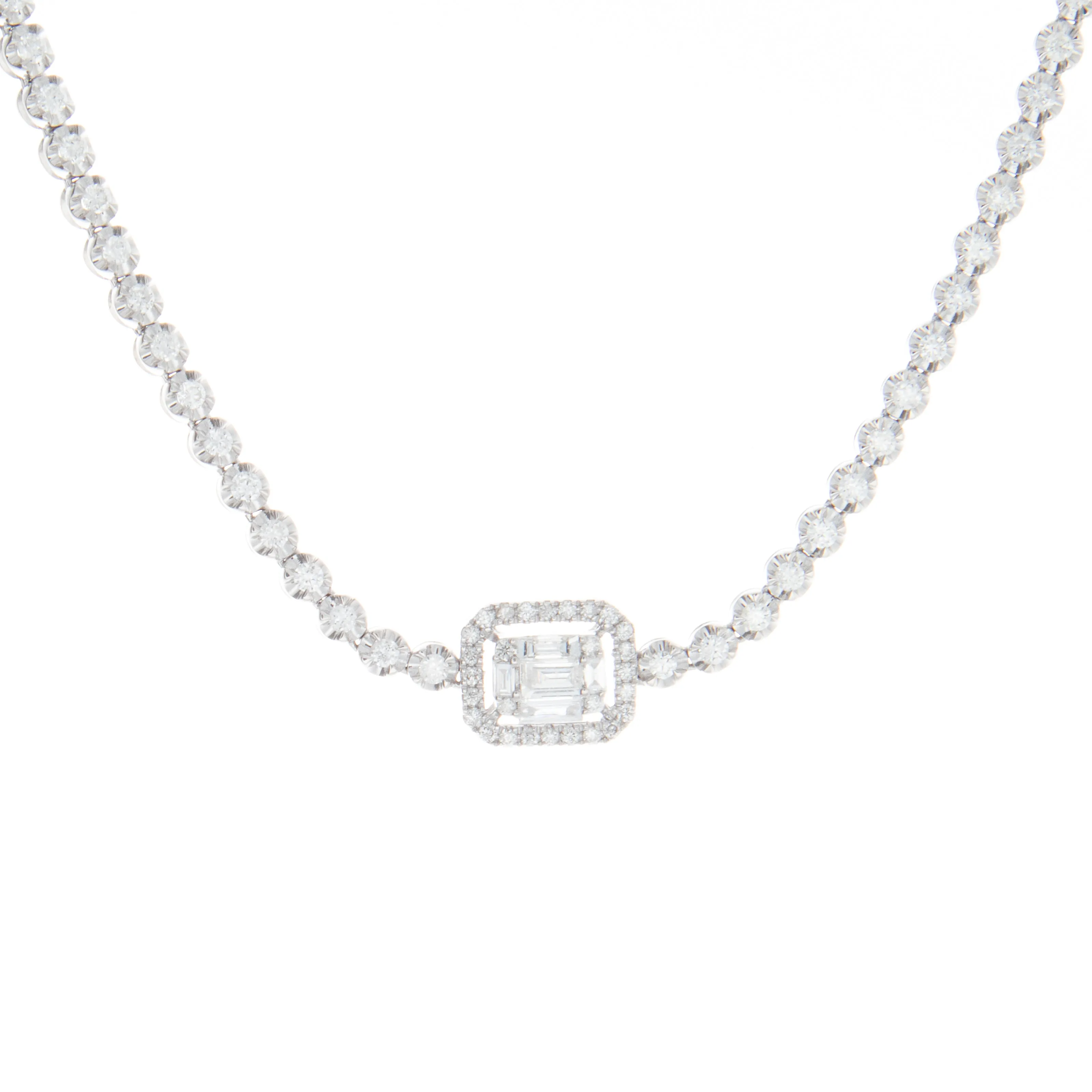 18k White Gold Baguette Diamond Necklace