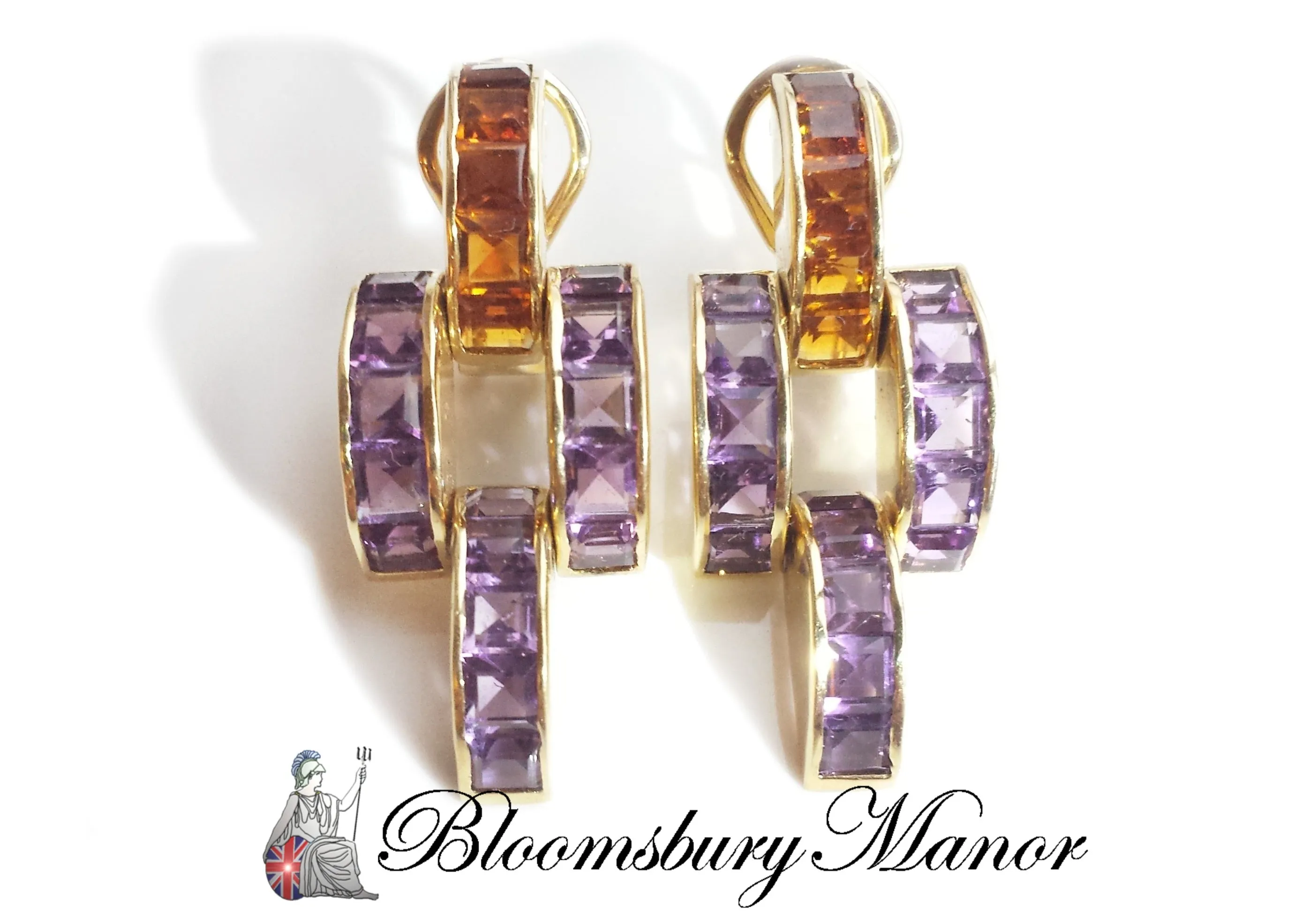 1980s Vintage Amethyst Citrine Gem Set Earrings