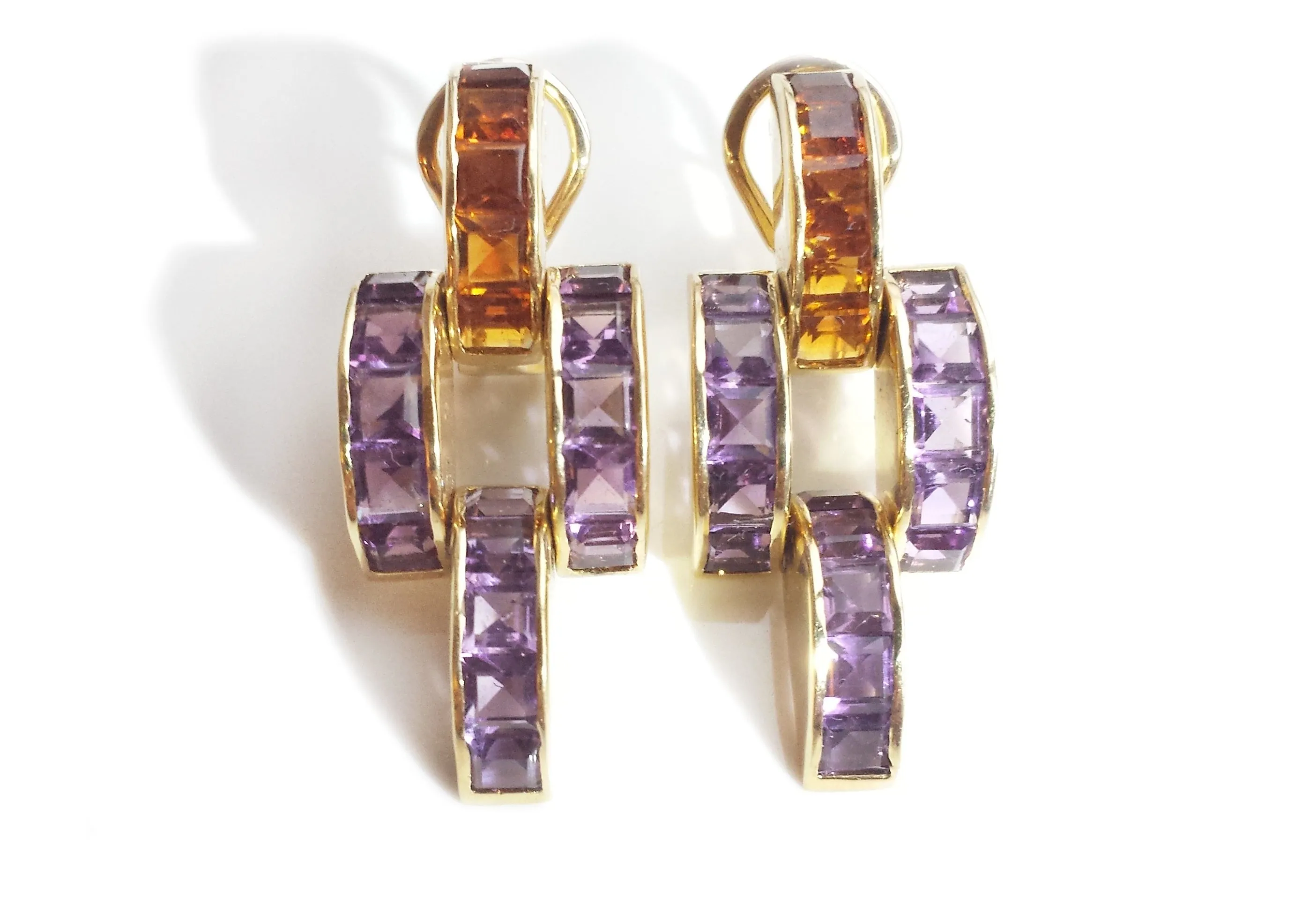 1980s Vintage Amethyst Citrine Gem Set Earrings