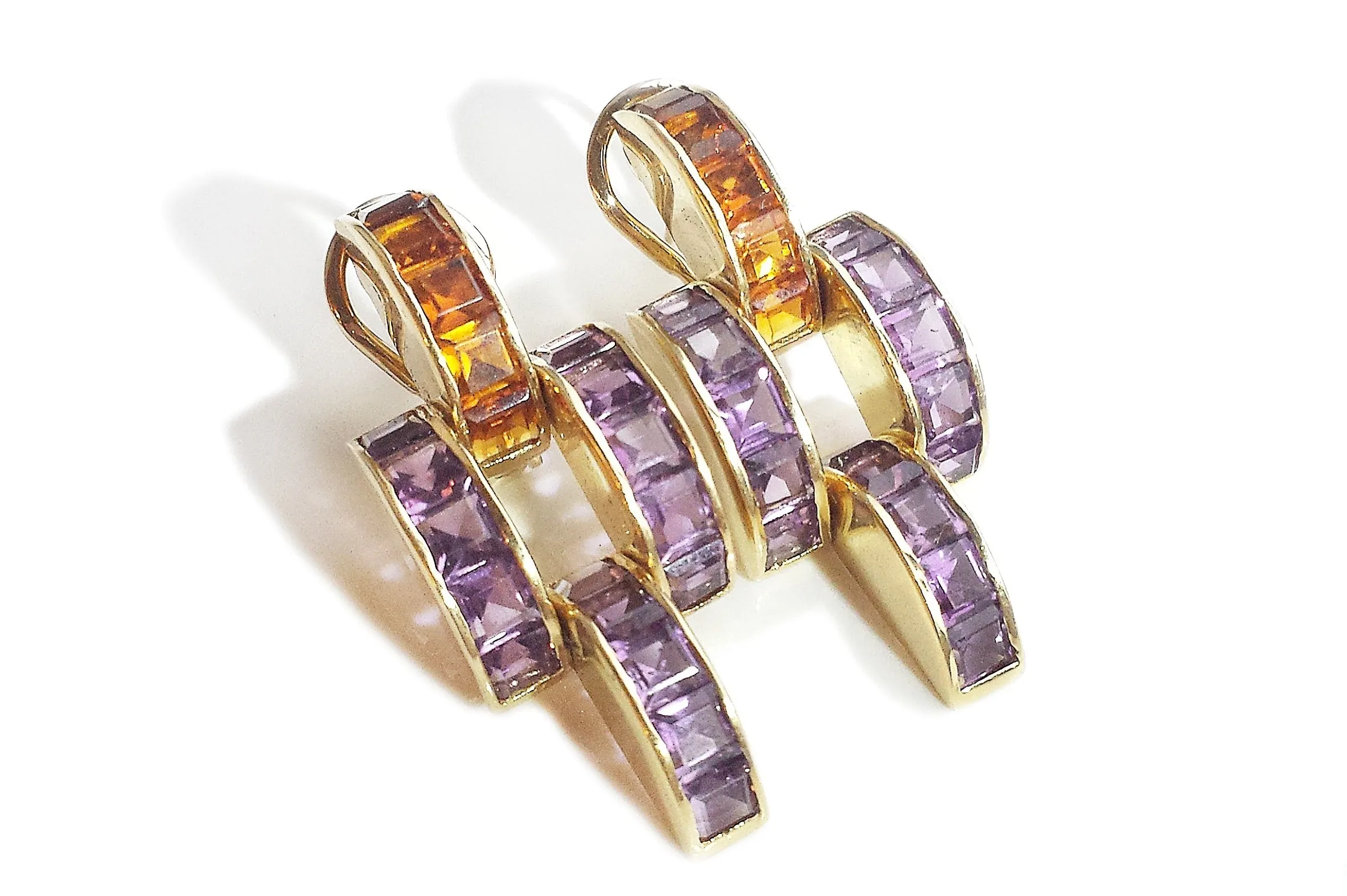 1980s Vintage Amethyst Citrine Gem Set Earrings