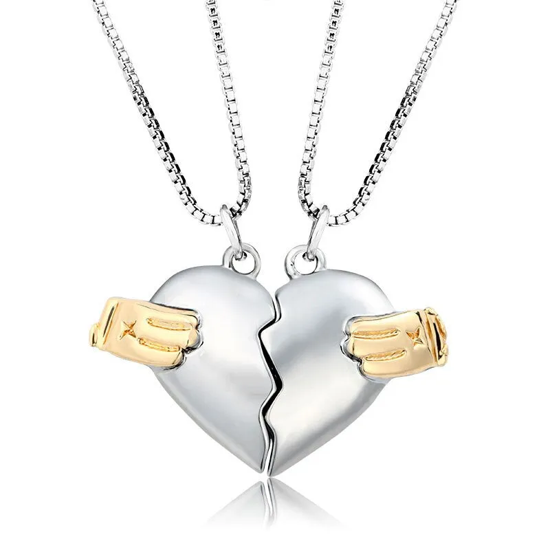 2Pcs Lovers Matching Heart Pendant Couple Magnetic Heart Pendant Necklace Couple Jewelry