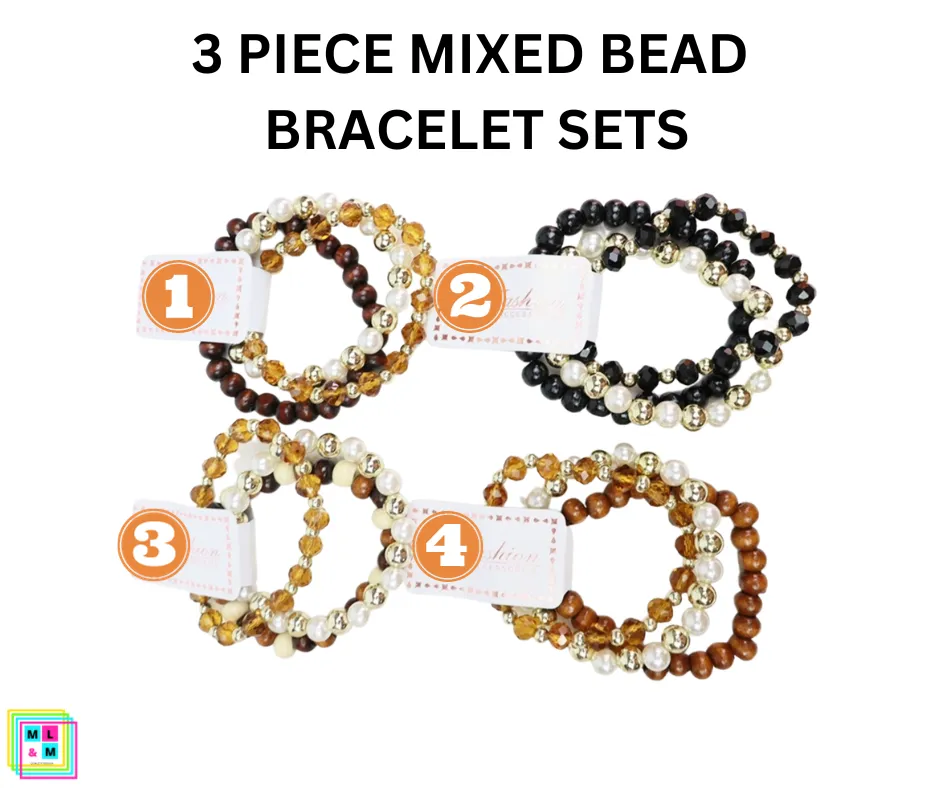 3 Piece Mixed Bead Bracelets