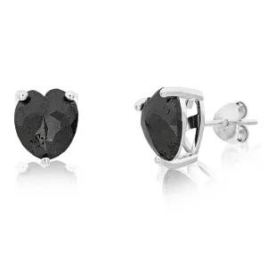 4.50 cttw Heart Black Stud Earrings in Sterling Silver