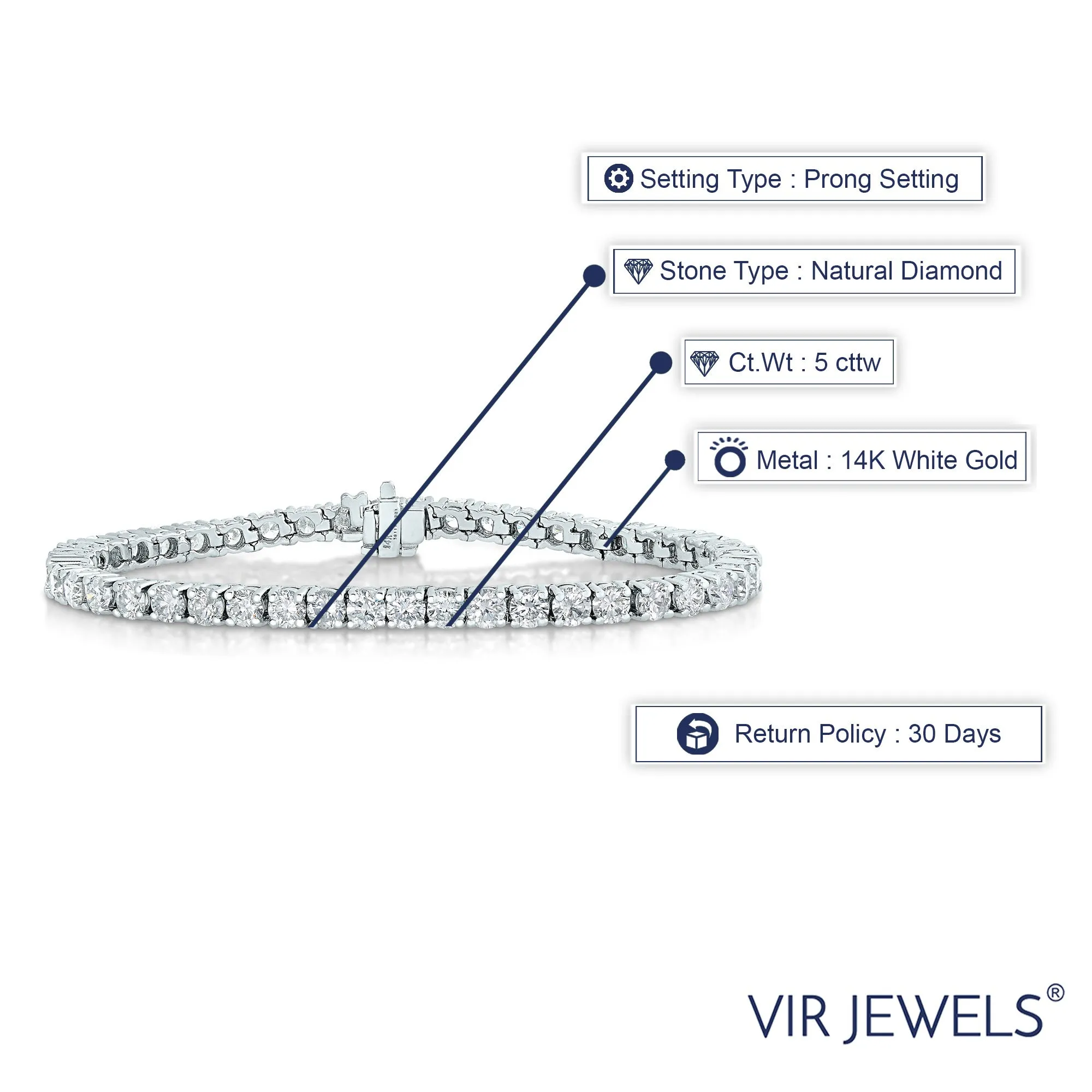 5 cttw Diamond Classic Tennis Bracelets in 14K White Gold