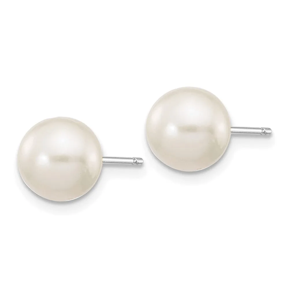 7MM Round Pearl Stud Earrings in 14KT White Gold