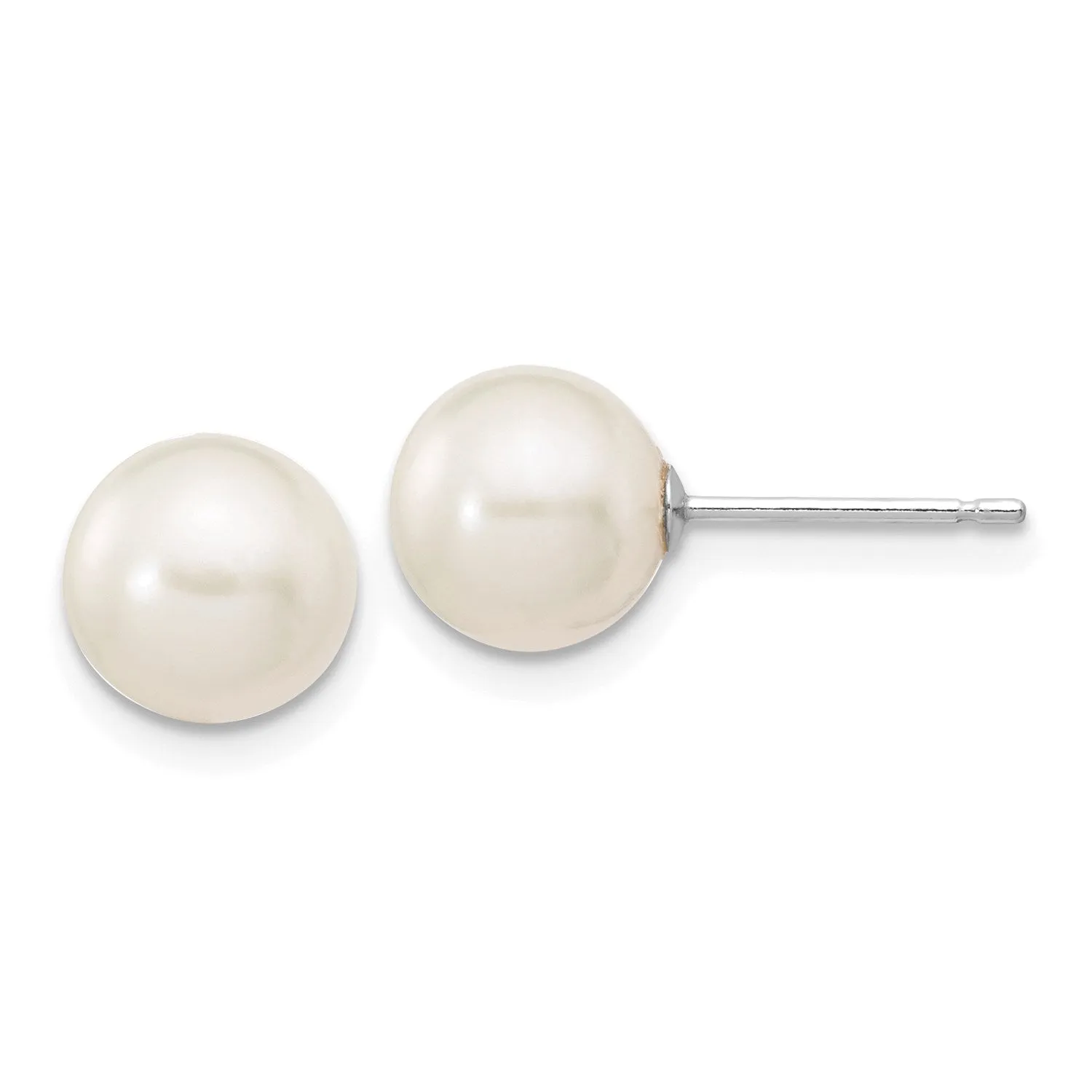 7MM Round Pearl Stud Earrings in 14KT White Gold