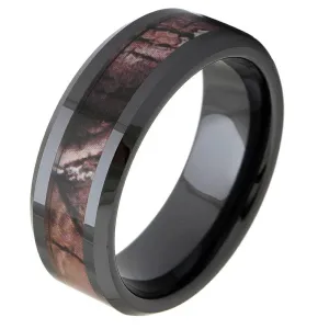 8mm Black Ceramic Wedding Band with Camo Inlay