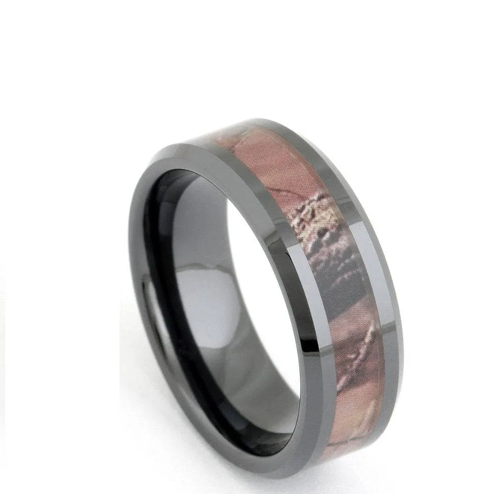 8mm Black Ceramic Wedding Band with Camo Inlay