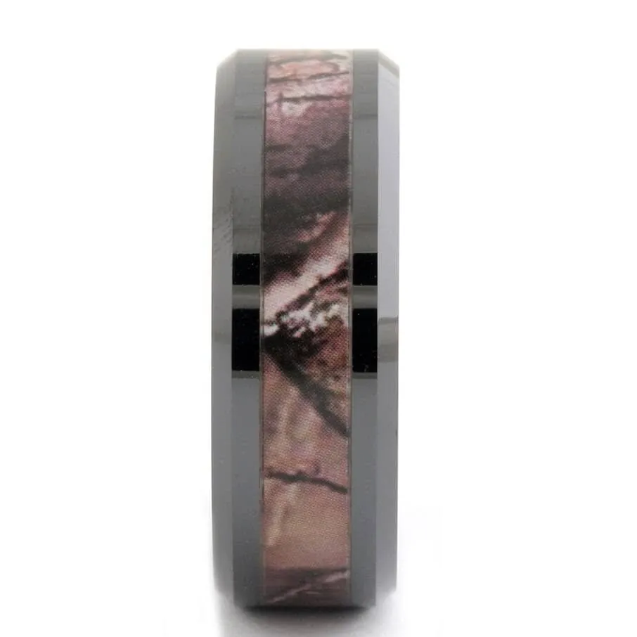 8mm Black Ceramic Wedding Band with Camo Inlay