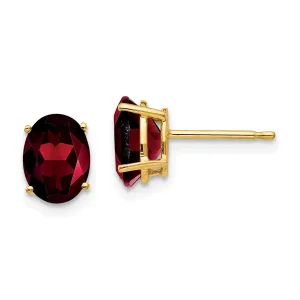 8X6MM Oval Garnet Stud Earrings in 14KT Yellow Gold