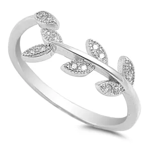 925 Sterling Silver Leaves Ring With CZs