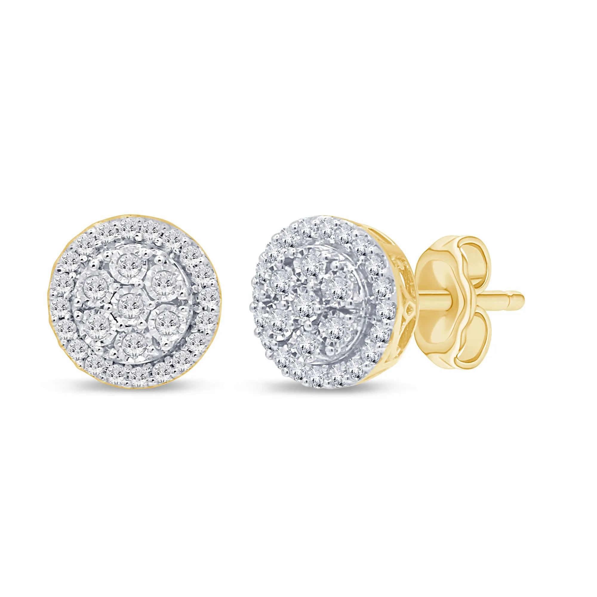 9ct Yellow Gold Round Cut 0.50 Carat tw Diamond Stud Earrings