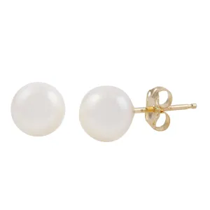 9MM Round Pearl Stud Earrings in 14KT Yellow Gold