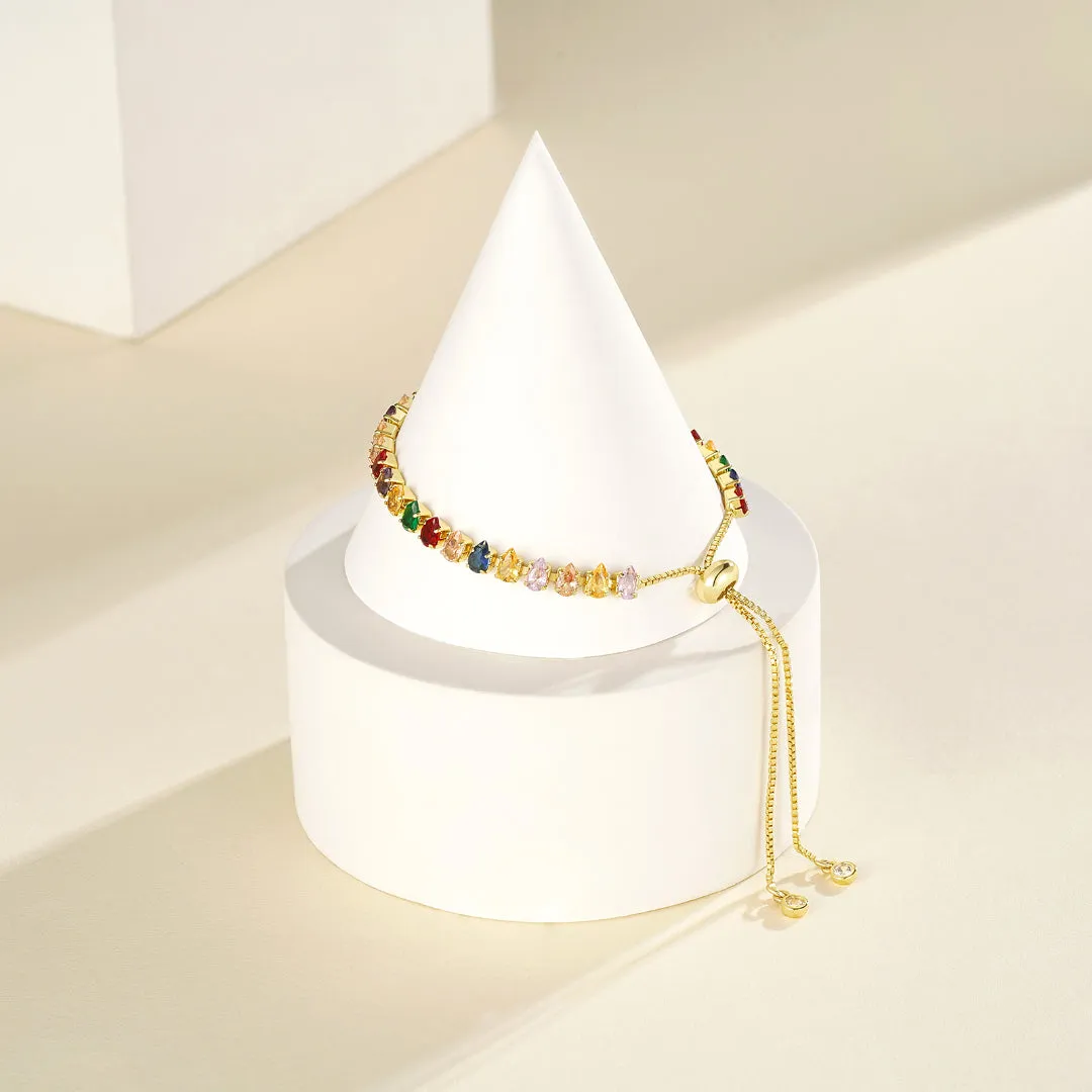 Adjustable Slider Teardrop Diamond Tennis Bracelets-Colorful CZ