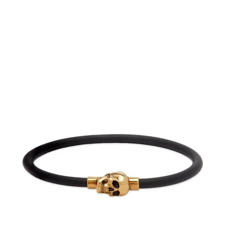 Alexander Mcqueen Rubber Cord Skull Bracelet, Black/Gold