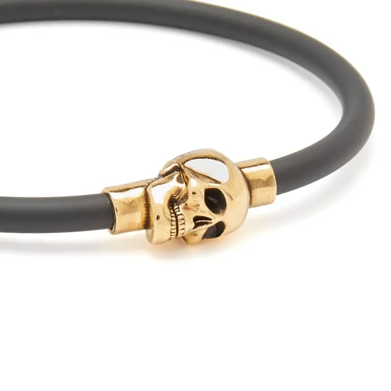 Alexander Mcqueen Rubber Cord Skull Bracelet, Black/Gold