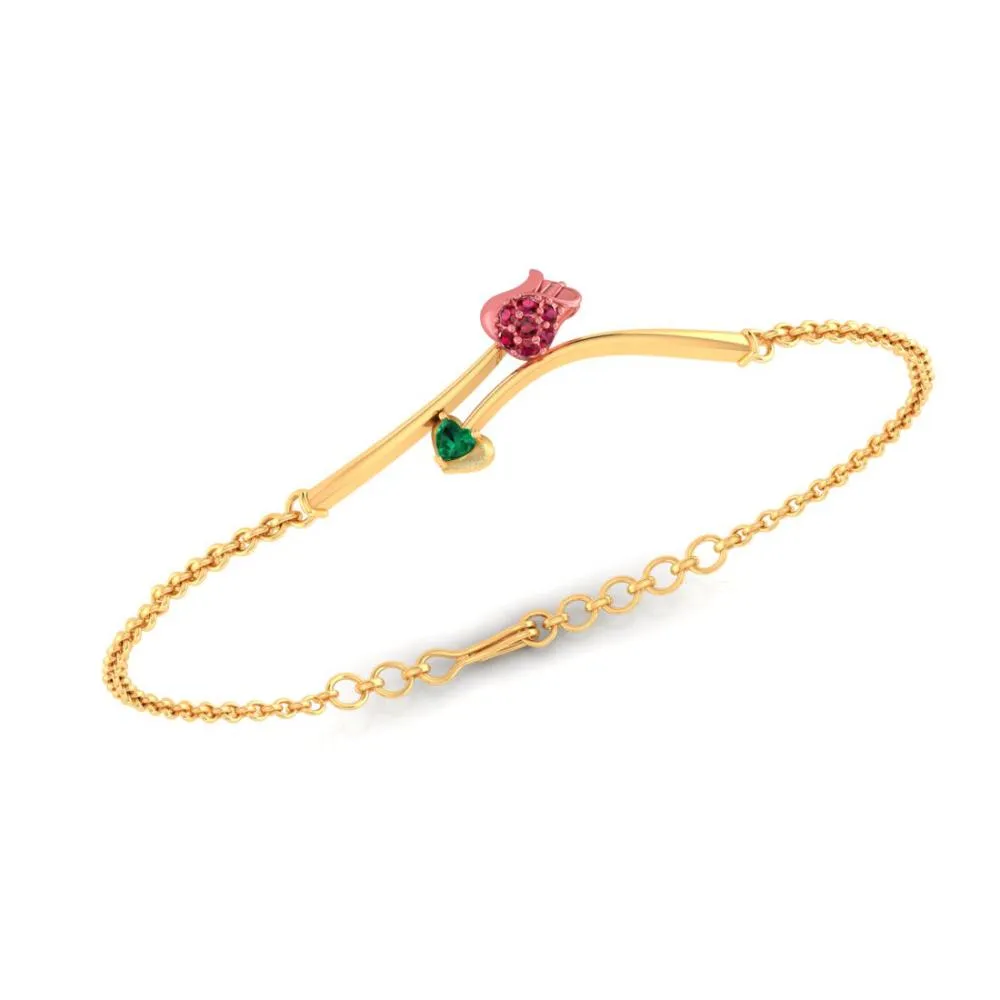 An Exquisite 22k Gold Bracelet Featuring A Green Stone And A Yellow-shaped Pattern