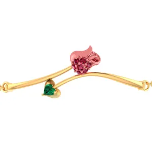 An Exquisite 22k Gold Bracelet Featuring A Green Stone And A Yellow-shaped Pattern