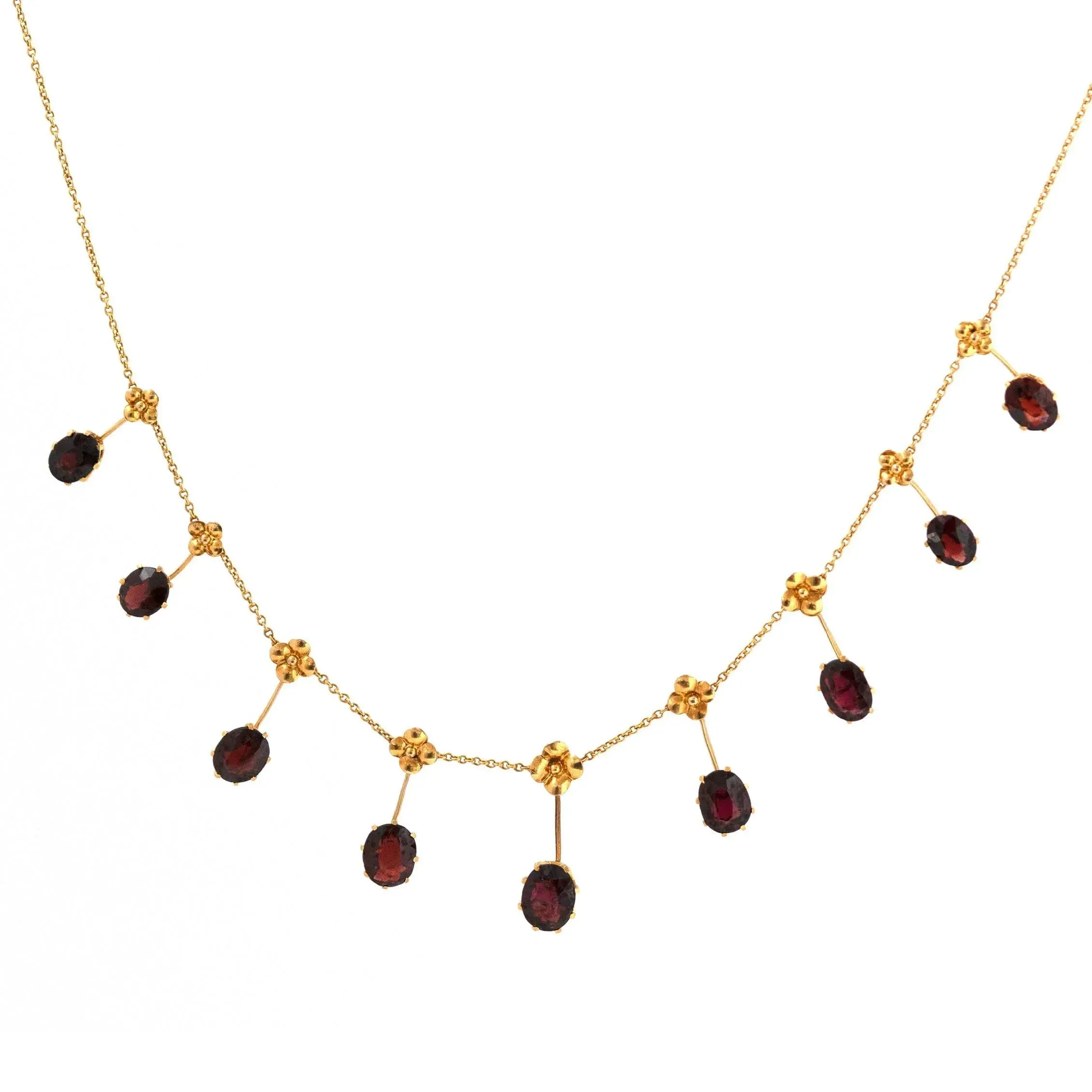 Antique Edwardian 15ct Gold Garnet Fringe Dropper Necklace