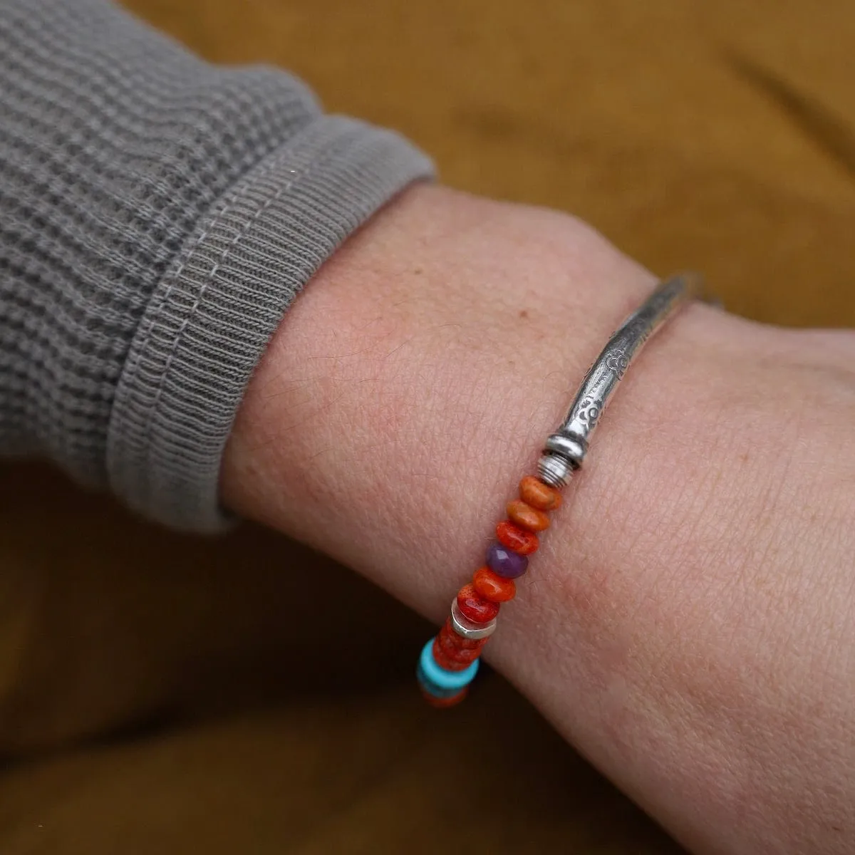 Apple Coral Rondelle Stretch Bracelet