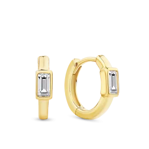 Baguette Cut Cubic Zirconia Huggie Earrings in 9ct Yellow Gold