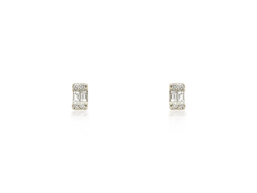 Baguette Emerald Shape White Gold Studs